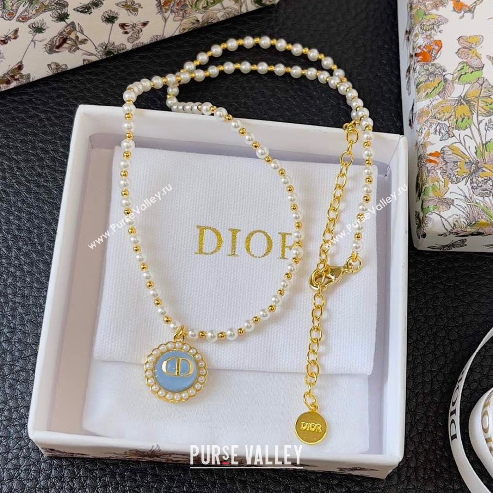 Dior Petit CD Baroque Necklace with Blue Glass 2024 (YF-24042320)
