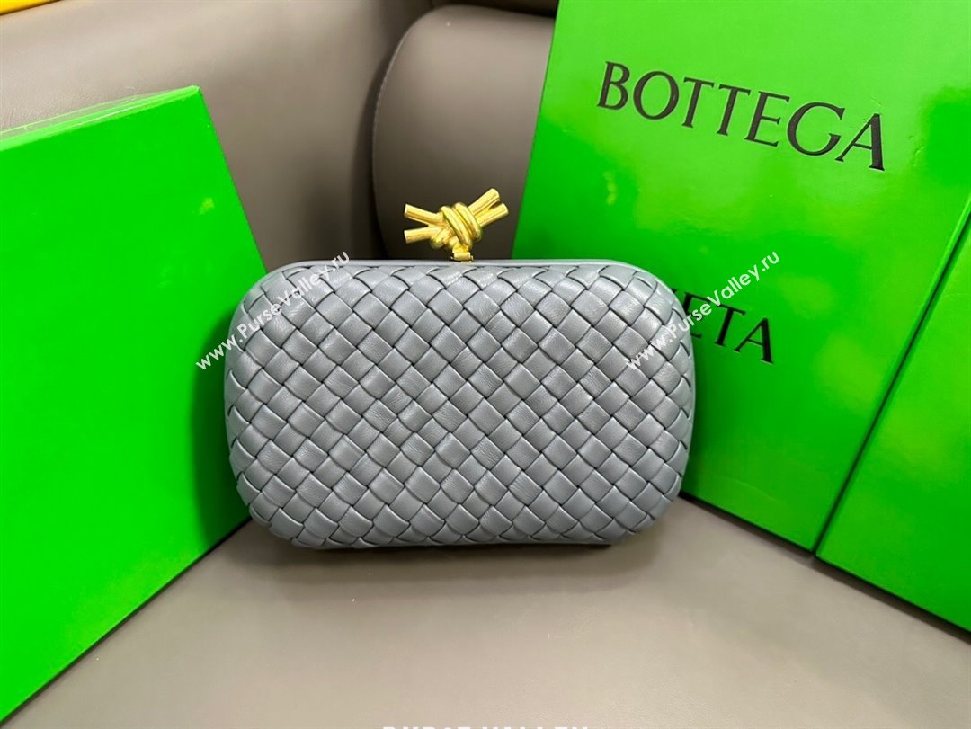 Bottega Veneta Knot Minaudiere Clutch in Padded Intreccio Leather 717622 Grey 2023 (MS-23101308)