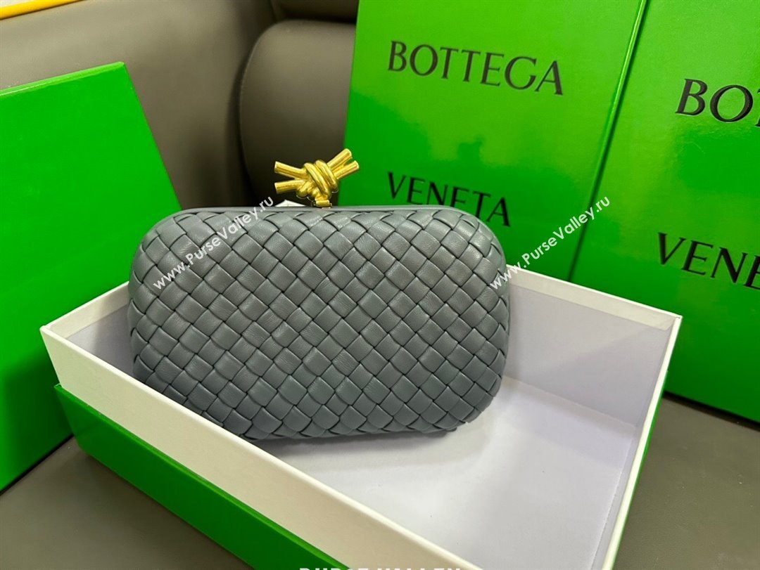 Bottega Veneta Knot Minaudiere Clutch in Padded Intreccio Leather 717622 Grey 2023 (MS-23101308)