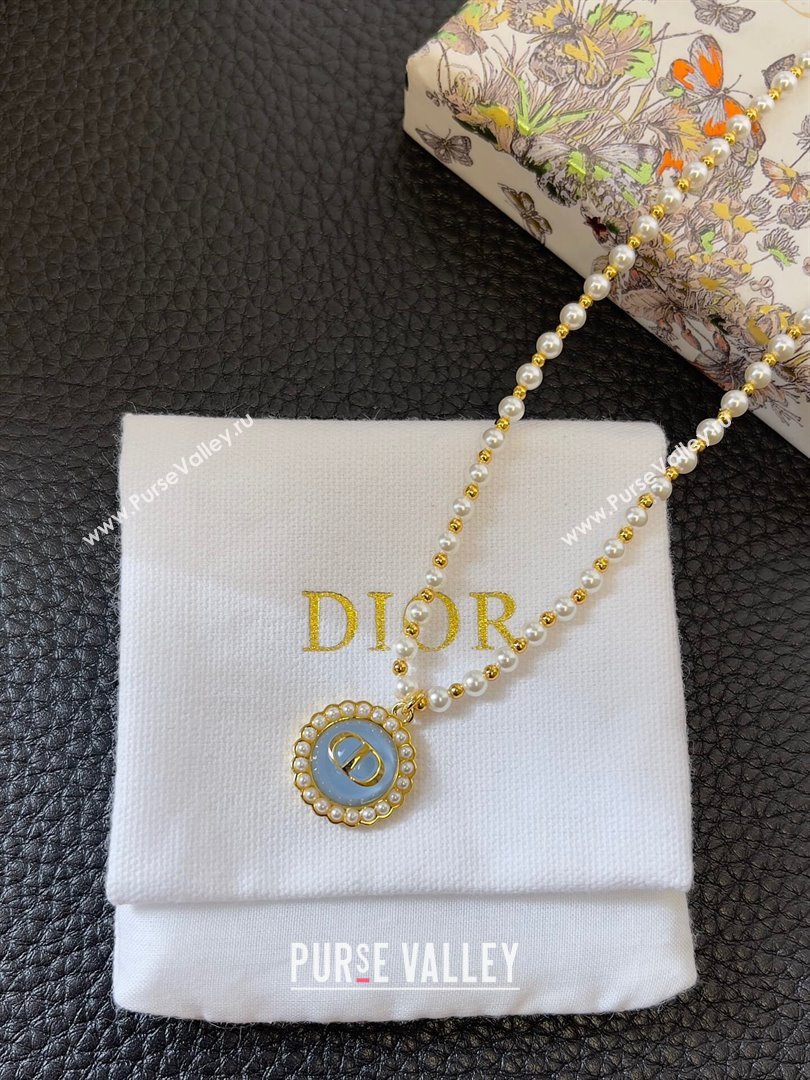 Dior Petit CD Baroque Necklace with Blue Glass 2024 (YF-24042320)