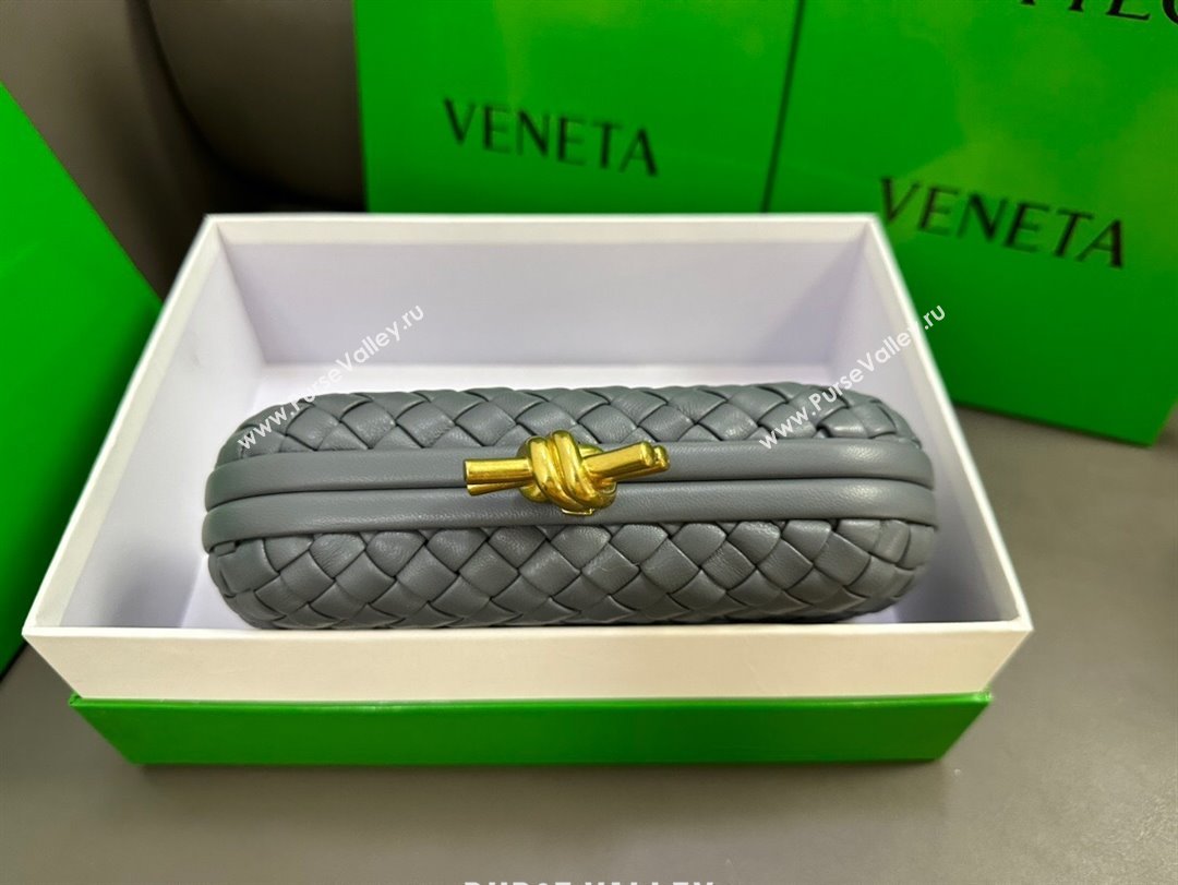 Bottega Veneta Knot Minaudiere Clutch in Padded Intreccio Leather 717622 Grey 2023 (MS-23101308)