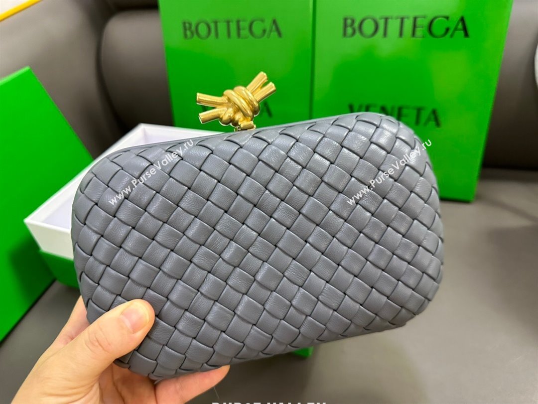 Bottega Veneta Knot Minaudiere Clutch in Padded Intreccio Leather 717622 Grey 2023 (MS-23101308)