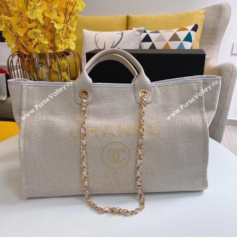 Chanel Deauville Towel Fabric Maxi Shopping Bag A93786 White 2021 10 (SM-21031616)