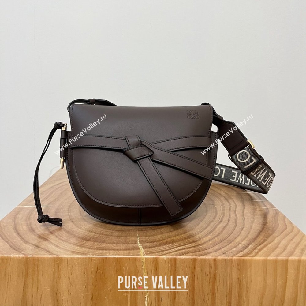 Loewe Small Gate Dual Bag in Soft Calfskin and Jacquard Strap Coffee 2024 Top (KK-24060315)