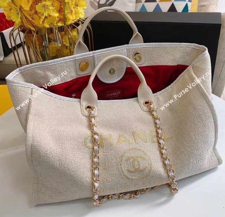 Chanel Deauville Towel Fabric Maxi Shopping Bag A93786 White 2021 10 (SM-21031616)