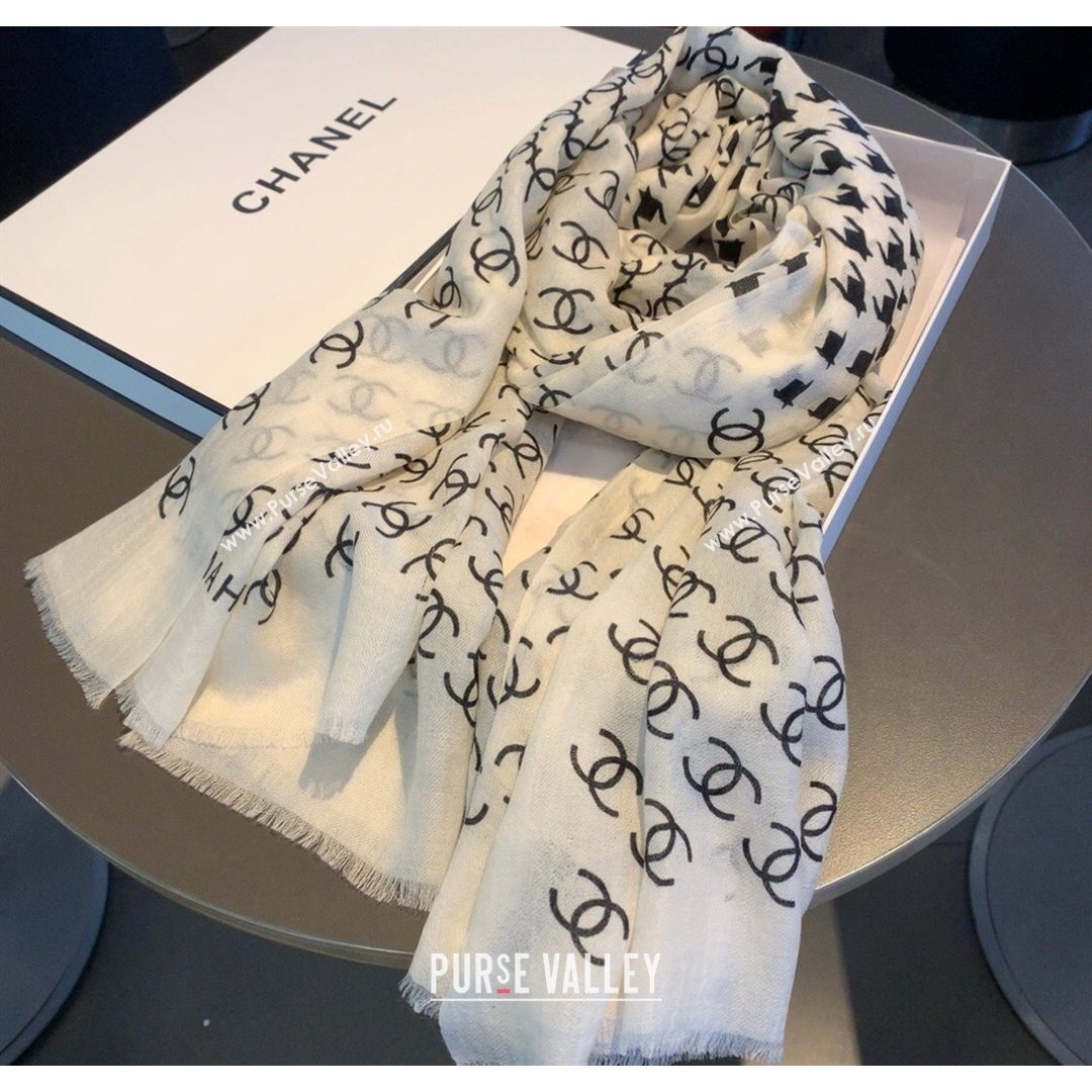 Chanel Cashmere Long Scarf CS01 White 2021 (A-210903067)
