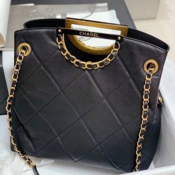 Chanel Quilted Grained Calfskin Shopping Bag with Pouch Black 2020 (JY-20122801)