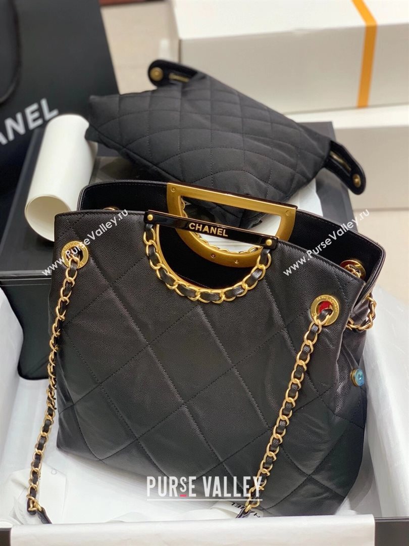 Chanel Quilted Grained Calfskin Shopping Bag with Pouch Black 2020 (JY-20122801)
