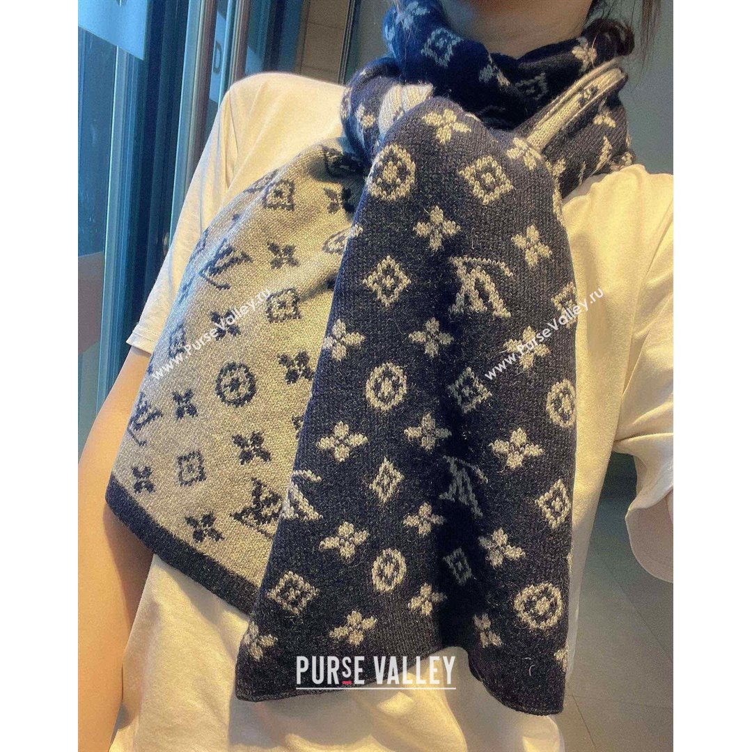 Louis Vuitton Monogram Denim Scarf M76245 CS03 Navy Blue 2021 (A-210903069)