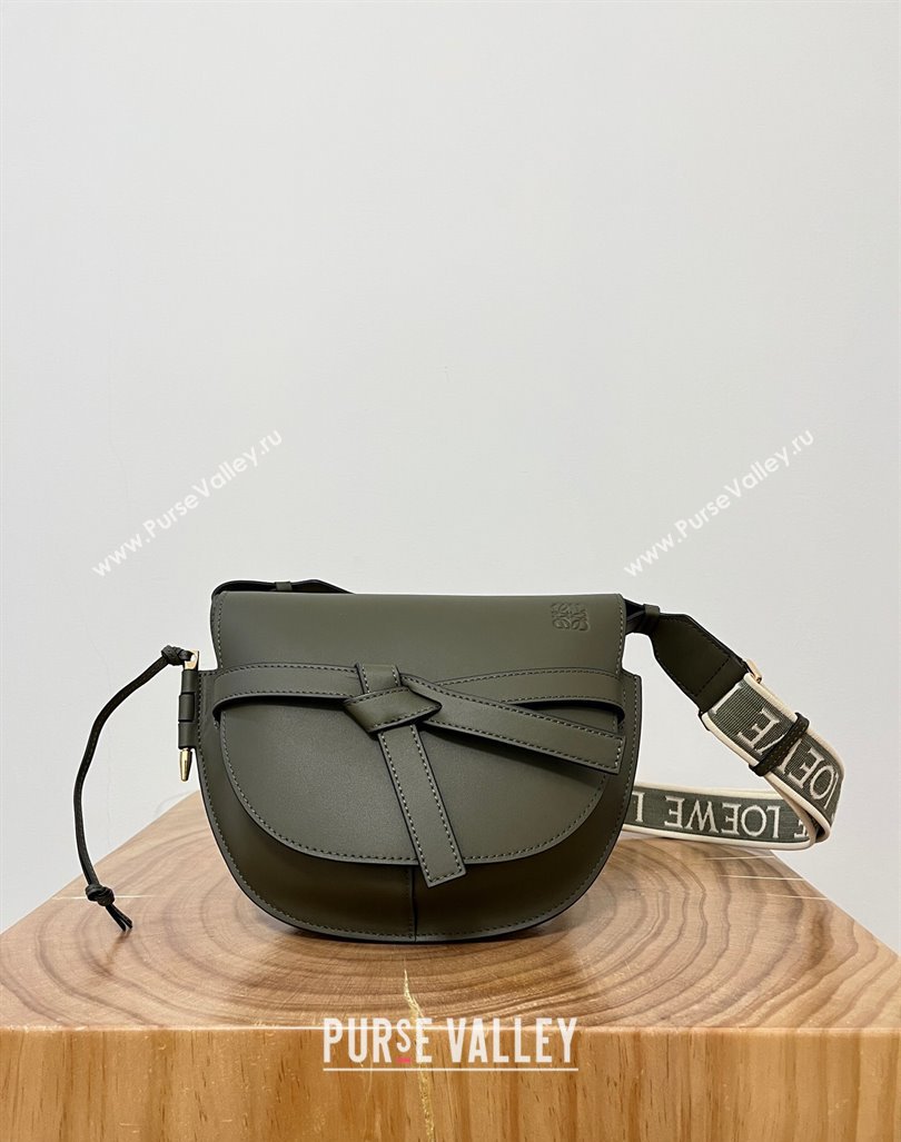 Loewe Small Gate Dual Bag in Soft Calfskin and Jacquard Strap Autumn Green 2024 Top (KK-24060308)