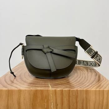 Loewe Small Gate Dual Bag in Soft Calfskin and Jacquard Strap Autumn Green 2024 Top (KK-24060308)