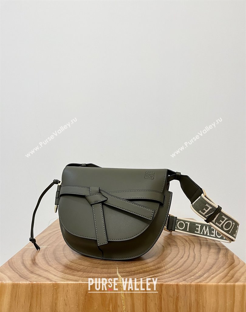 Loewe Small Gate Dual Bag in Soft Calfskin and Jacquard Strap Autumn Green 2024 Top (KK-24060308)