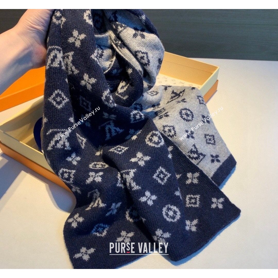 Louis Vuitton Monogram Denim Scarf M76245 CS03 Navy Blue 2021 (A-210903069)