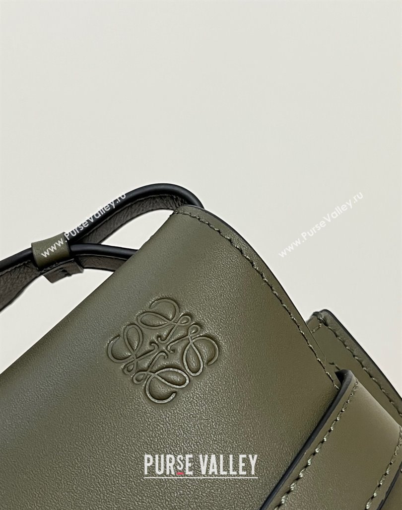 Loewe Small Gate Dual Bag in Soft Calfskin and Jacquard Strap Autumn Green 2024 Top (KK-24060308)