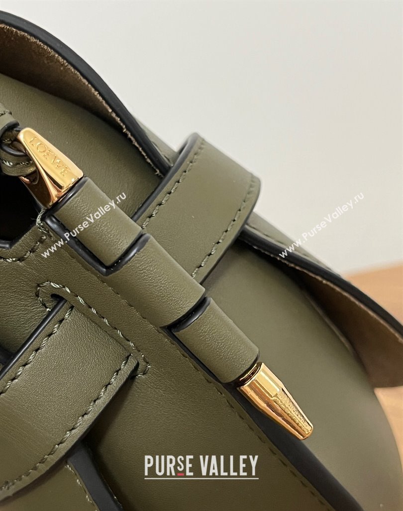 Loewe Small Gate Dual Bag in Soft Calfskin and Jacquard Strap Autumn Green 2024 Top (KK-24060308)