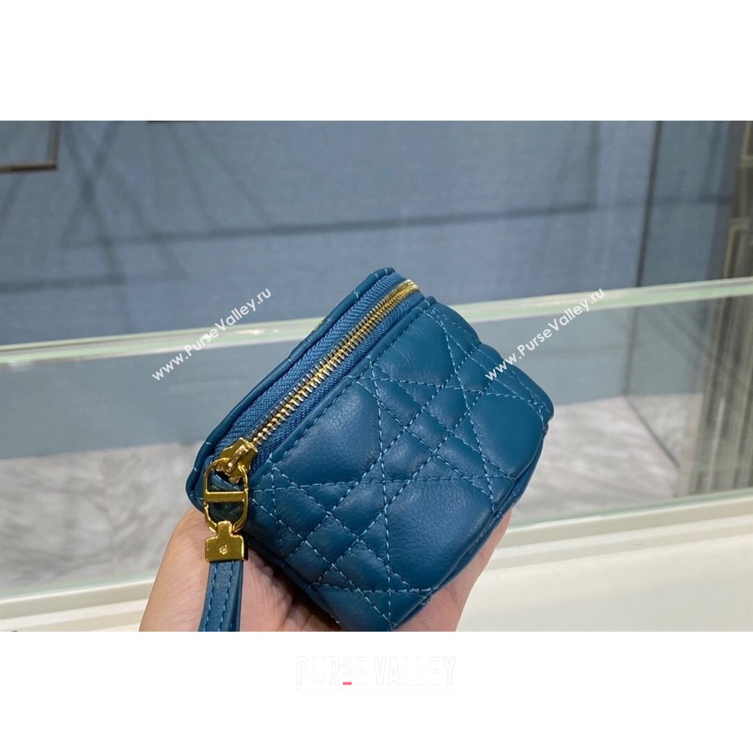 Dior 30 Montaigne Coin Purse Wallet in Blue Supple Cannage Calfskin 2021 (BINF-21090826)
