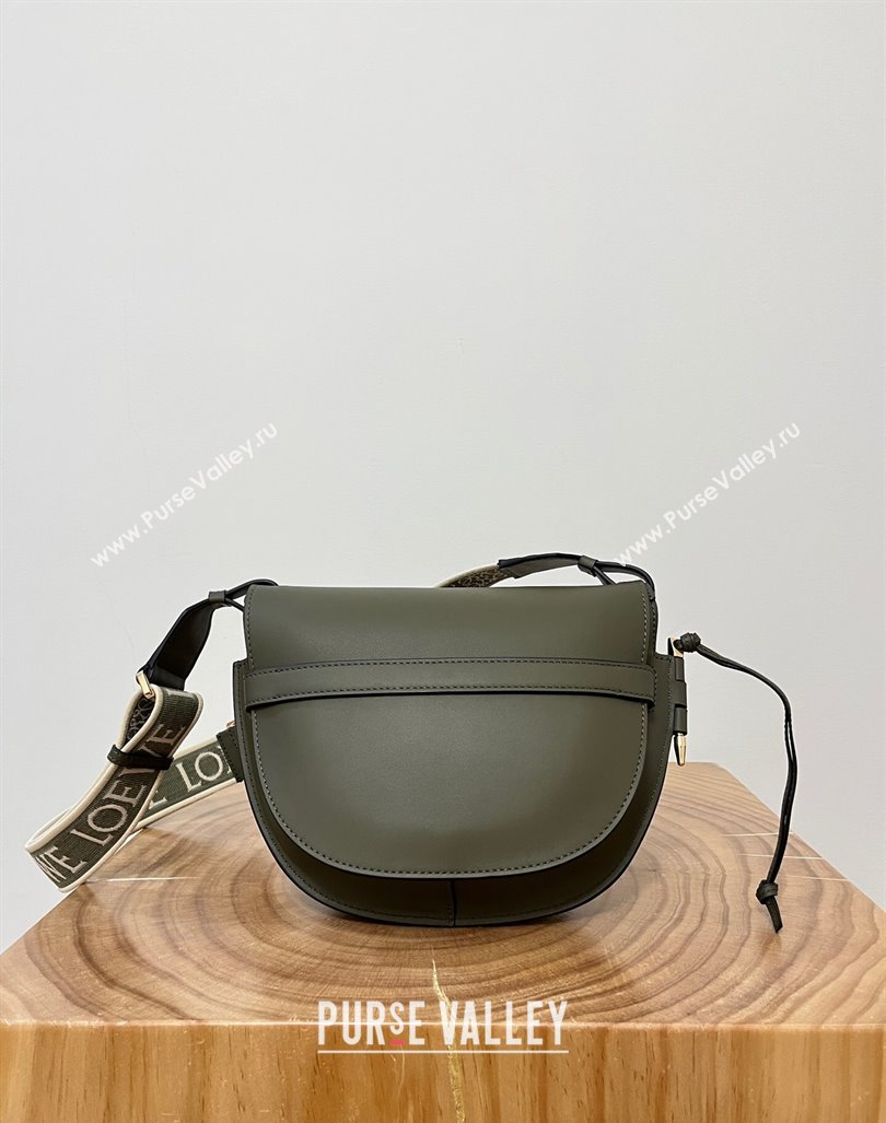 Loewe Small Gate Dual Bag in Soft Calfskin and Jacquard Strap Autumn Green 2024 Top (KK-24060308)