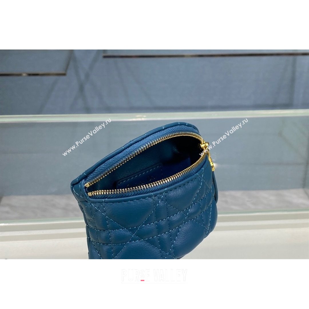 Dior 30 Montaigne Coin Purse Wallet in Blue Supple Cannage Calfskin 2021 (BINF-21090826)