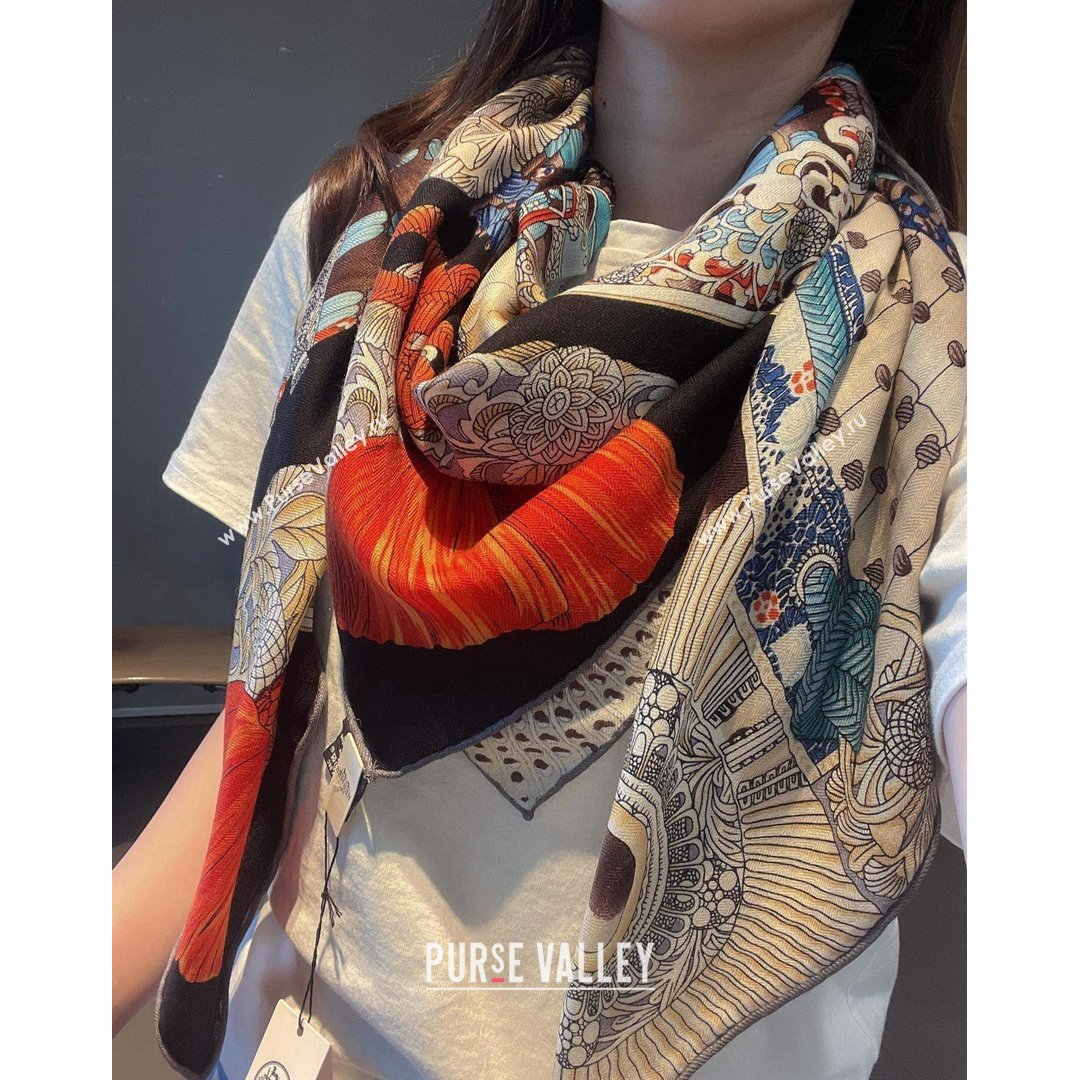 Hermes Cashmere and Silk Shawl 140 Scarf HS06 Black 2021 (A-210903072)