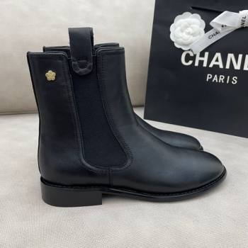 Chanel Camellia Calfskin Short Boots 405 Black 2020 (DLY-20120433)