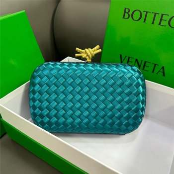 Bottega Veneta Knot Minaudiere Clutch in Intreccio Fabric 717622 Cyan 2023 (MS-23101326)