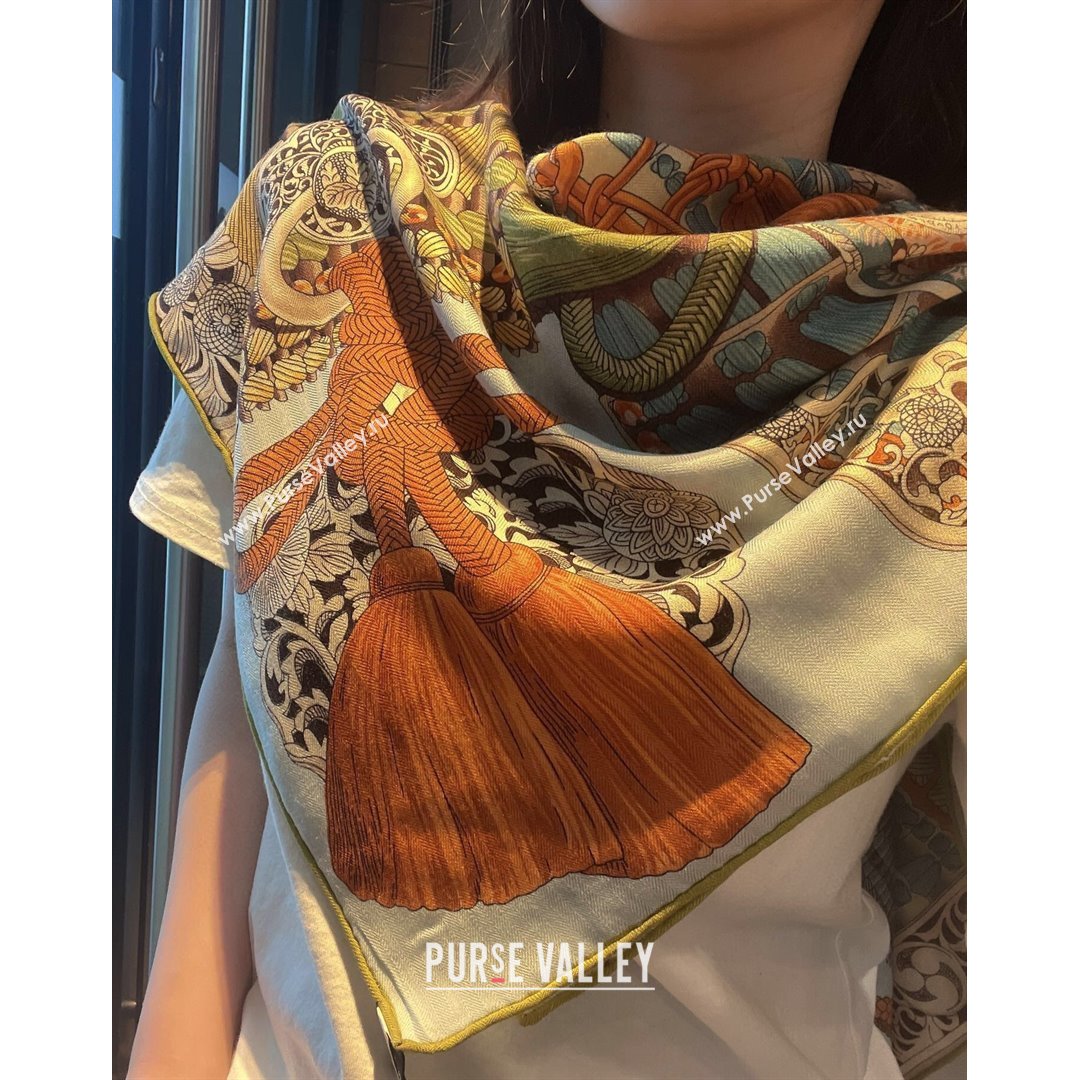 Hermes Cashmere and Silk Shawl 140 Scarf HS05 Grey 2021 (A-210903071)