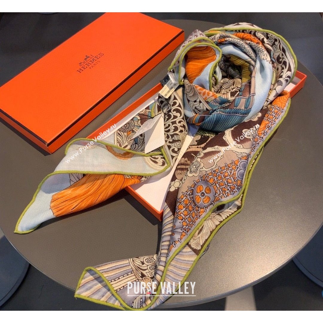 Hermes Cashmere and Silk Shawl 140 Scarf HS05 Grey 2021 (A-210903071)