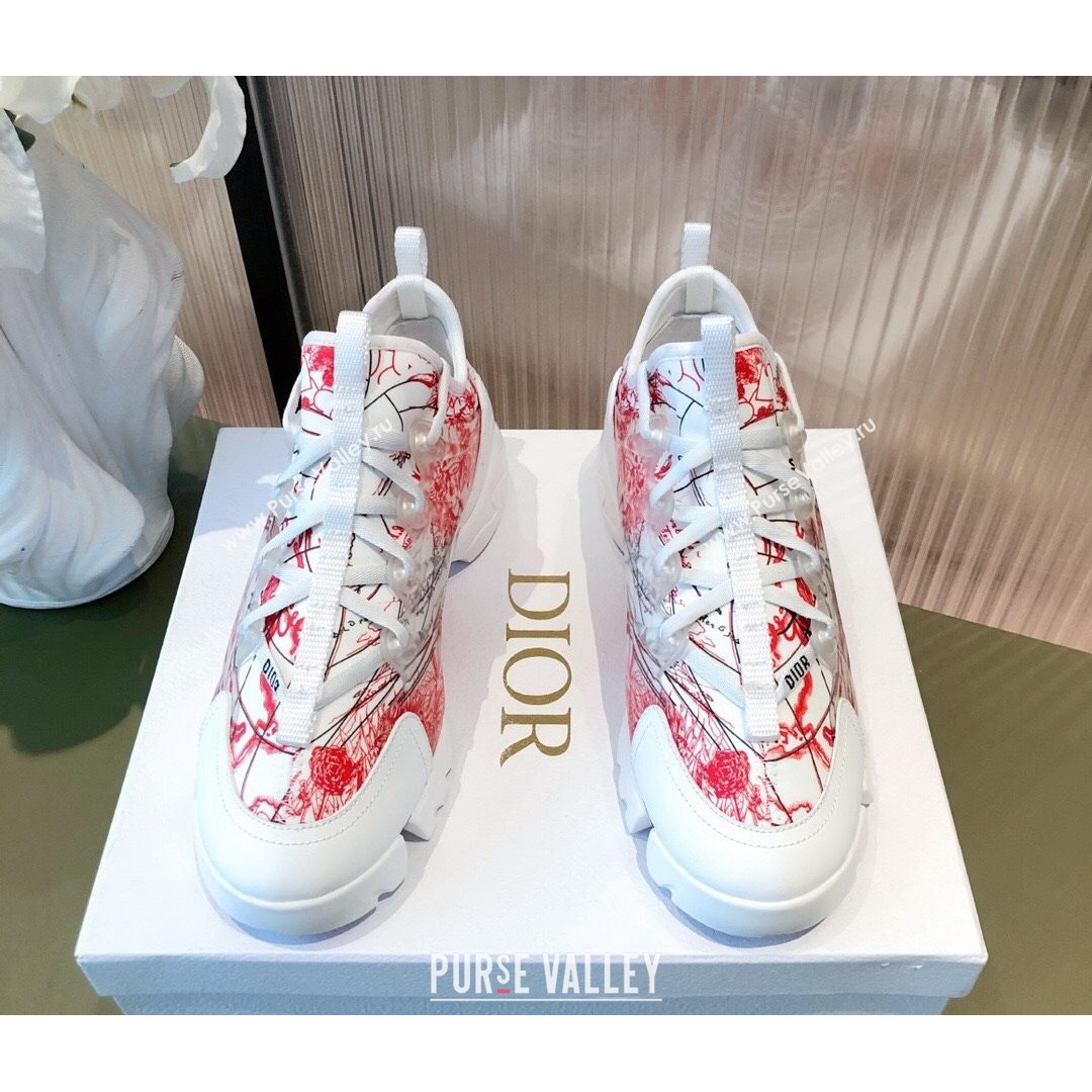 Dior D-Connect Dioramour Sneakers in D-Royaume dAmour Printed Technical Fabric White/Red 2021 (KL-21081618)