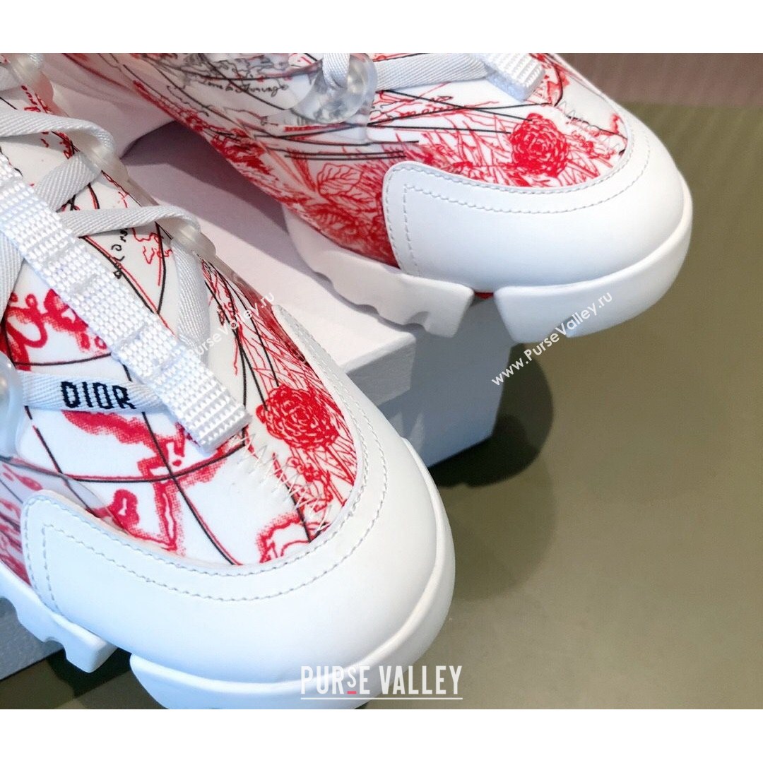 Dior D-Connect Dioramour Sneakers in D-Royaume dAmour Printed Technical Fabric White/Red 2021 (KL-21081618)