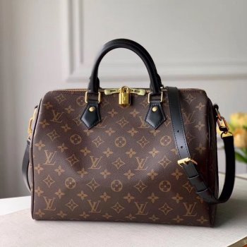 Louis Vuitton Speedy 30 Monogram Canvas Top Handle Bag M48284 Black 2020 (KI-20122902)