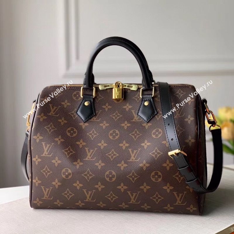 Louis Vuitton Speedy 30 Monogram Canvas Top Handle Bag M48284 Black 2020 (KI-20122902)