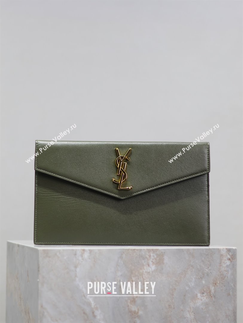 Saint Laurent Uptown Pouch in Grained Leather 565739 Green 2024 (MHUI-24073002)