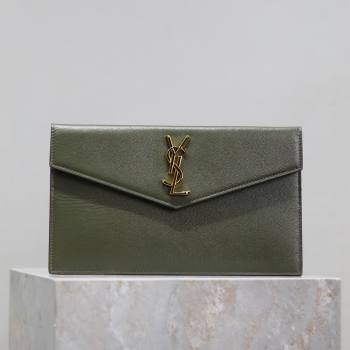 Saint Laurent Uptown Pouch in Grained Leather 565739 Green 2024 (MHUI-24073002)