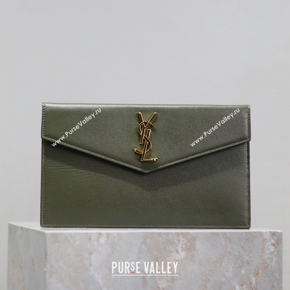 Saint Laurent Uptown Pouch in Grained Leather 565739 Green 2024 (MHUI-24073002)