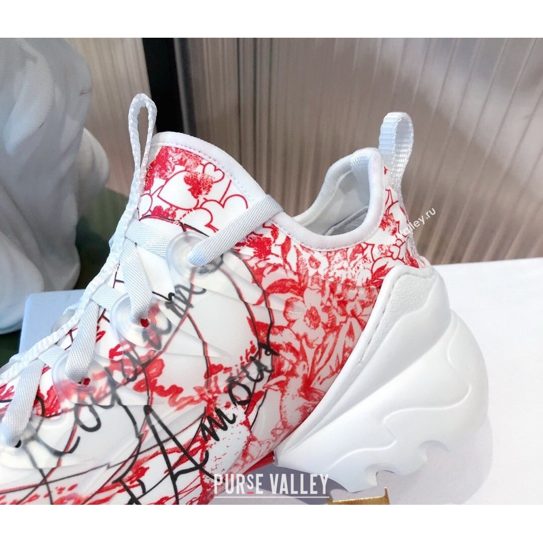 Dior D-Connect Dioramour Sneakers in D-Royaume dAmour Printed Technical Fabric White/Red 2021 (KL-21081618)