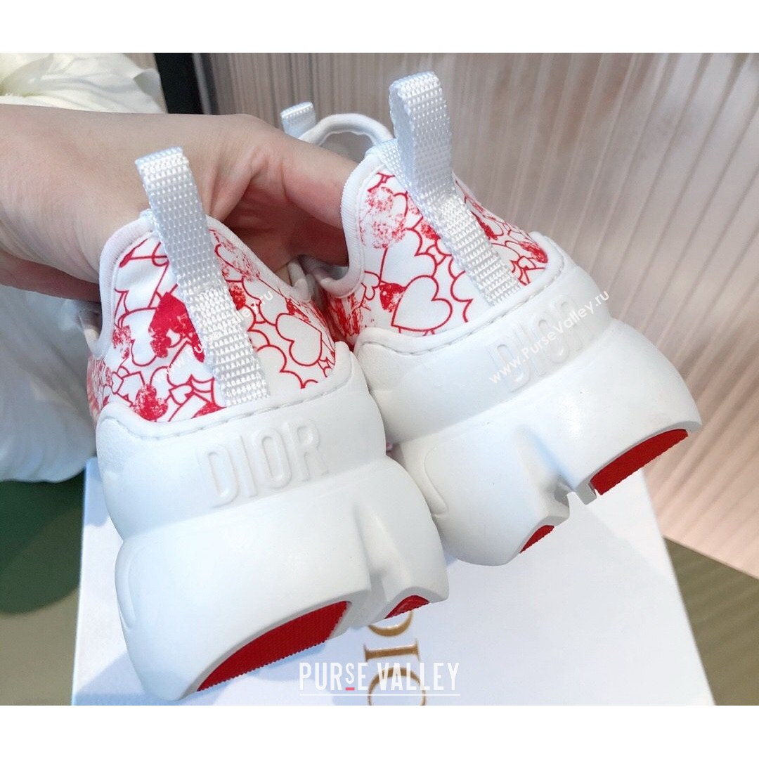 Dior D-Connect Dioramour Sneakers in D-Royaume dAmour Printed Technical Fabric White/Red 2021 (KL-21081618)