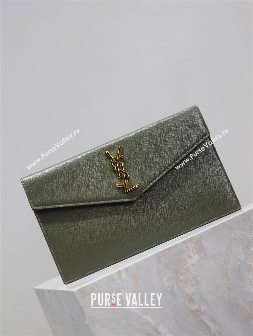 Saint Laurent Uptown Pouch in Grained Leather 565739 Green 2024 (MHUI-24073002)