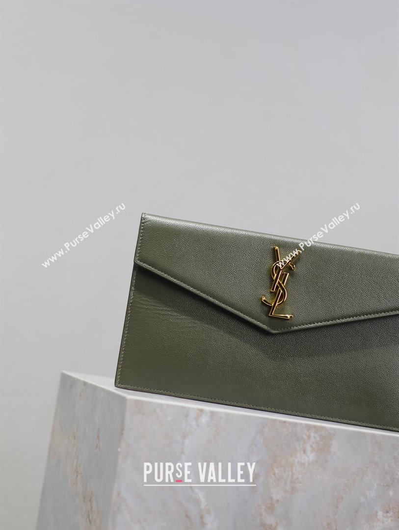 Saint Laurent Uptown Pouch in Grained Leather 565739 Green 2024 (MHUI-24073002)