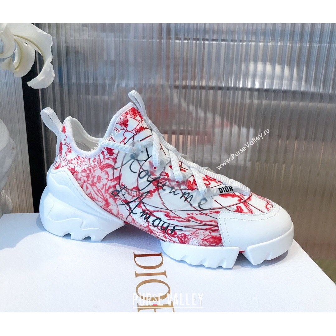 Dior D-Connect Dioramour Sneakers in D-Royaume dAmour Printed Technical Fabric White/Red 2021 (KL-21081618)