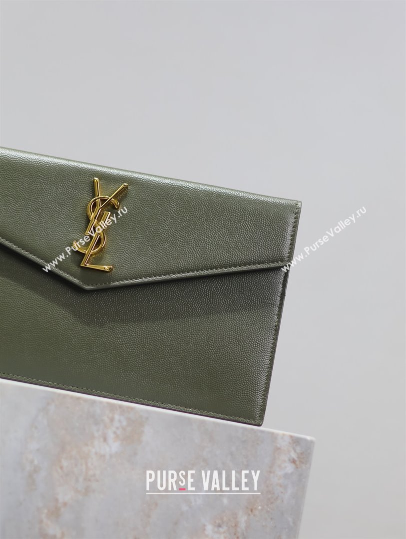 Saint Laurent Uptown Pouch in Grained Leather 565739 Green 2024 (MHUI-24073002)