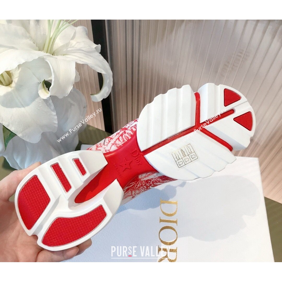 Dior D-Connect Dioramour Sneakers in D-Royaume dAmour Printed Technical Fabric White/Red 2021 (KL-21081618)