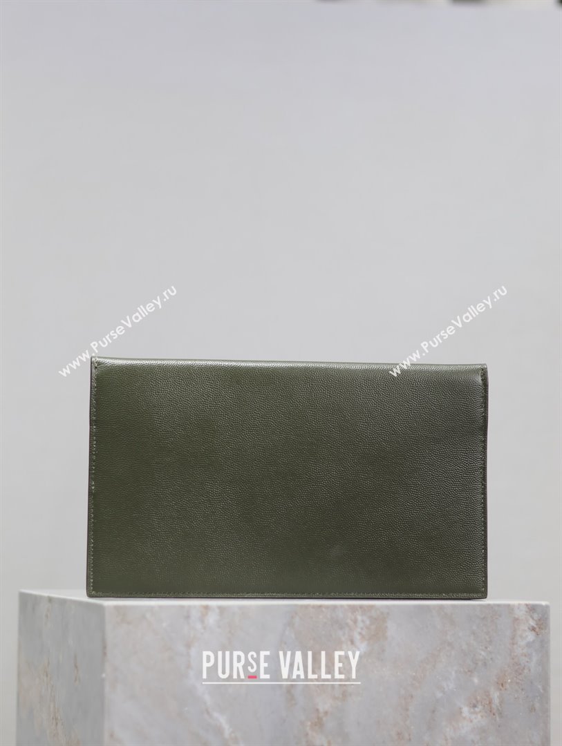 Saint Laurent Uptown Pouch in Grained Leather 565739 Green 2024 (MHUI-24073002)