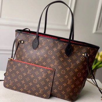 Louis Vuitton Neverfull MM Monogram Canvas Tote Bag M48288 Black/Red 2020 (KI-20122903)