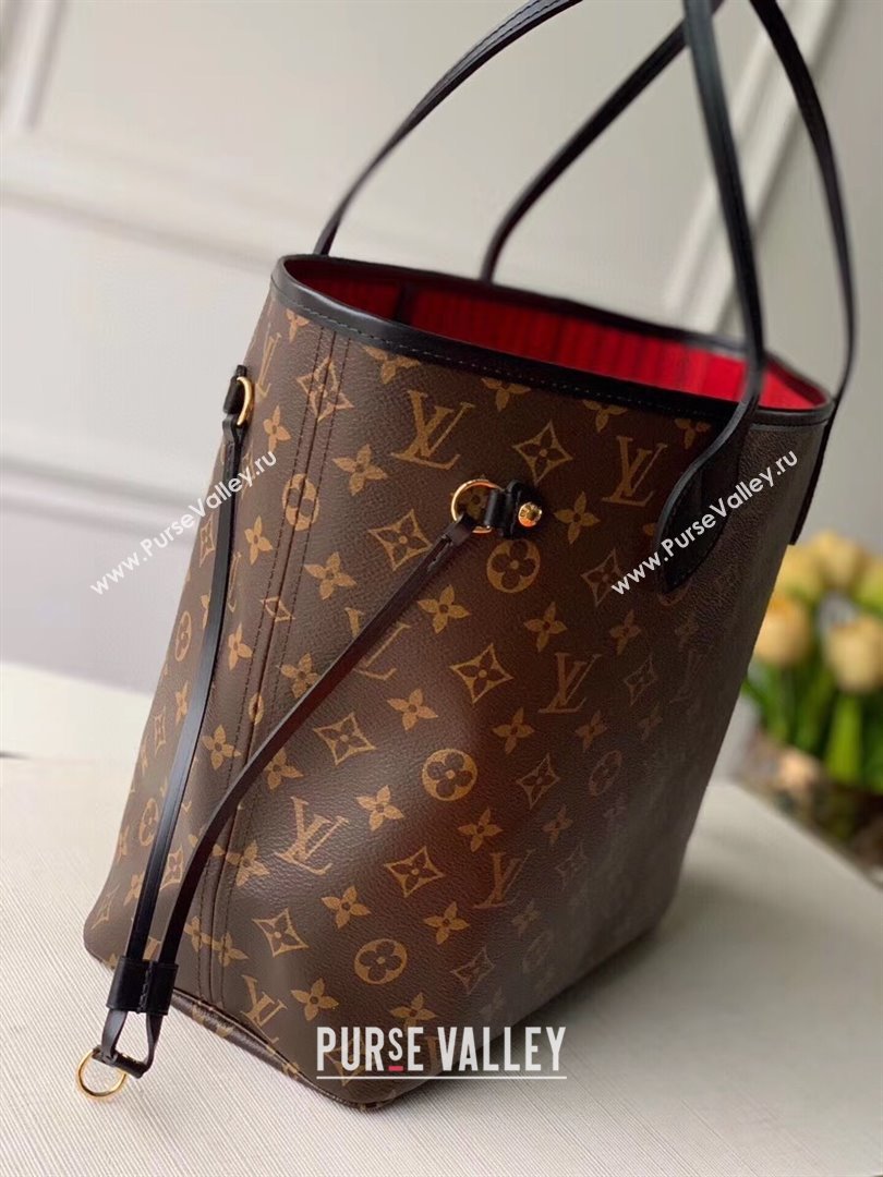 Louis Vuitton Neverfull MM Monogram Canvas Tote Bag M48288 Black/Red 2020 (KI-20122903)