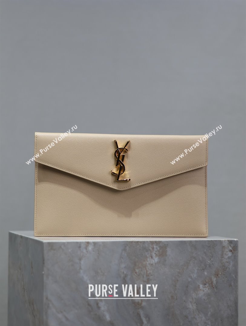 Saint Laurent Uptown Pouch in Grained Leather 565739 Beige 2024 (MHUI-24073003)