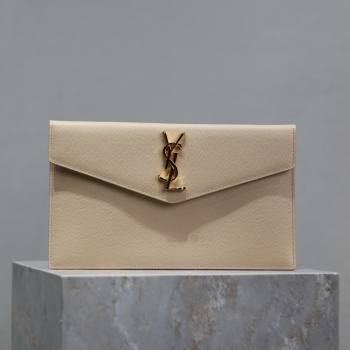 Saint Laurent Uptown Pouch in Grained Leather 565739 Beige 2024 (MHUI-24073003)