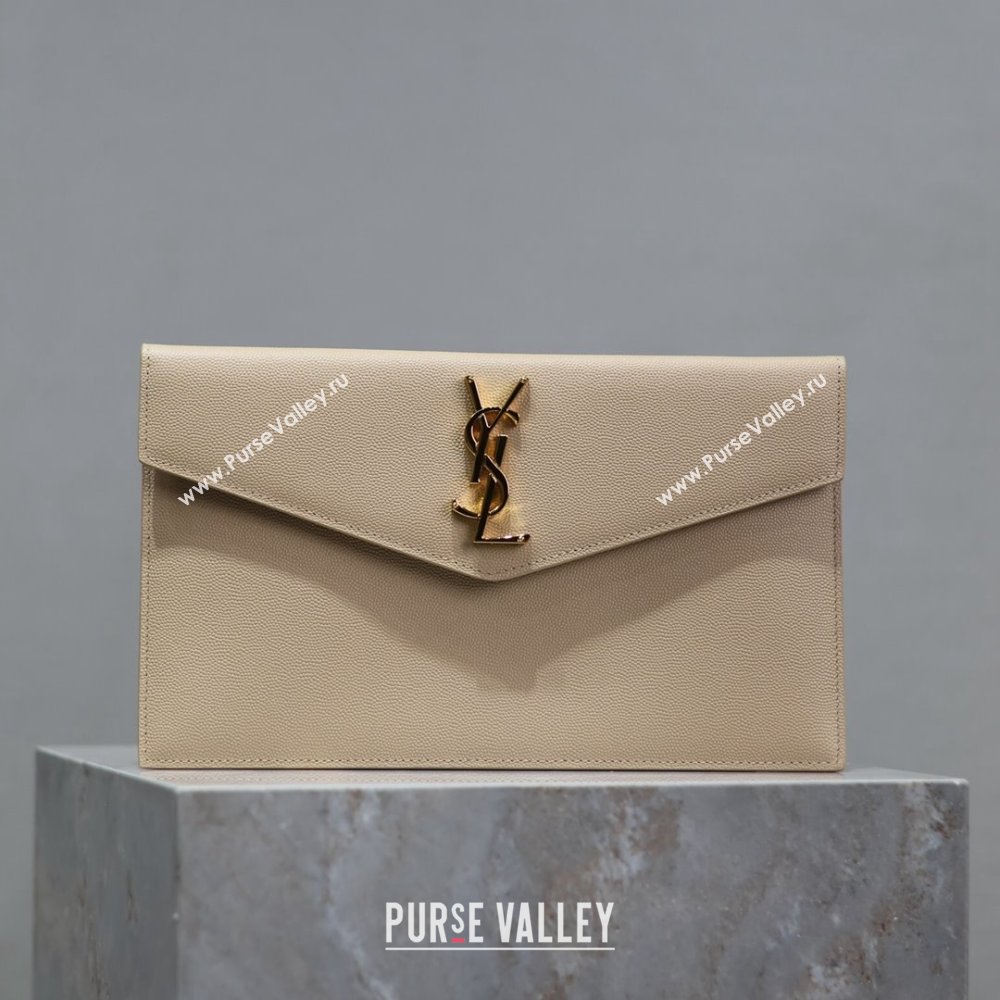 Saint Laurent Uptown Pouch in Grained Leather 565739 Beige 2024 (MHUI-24073003)