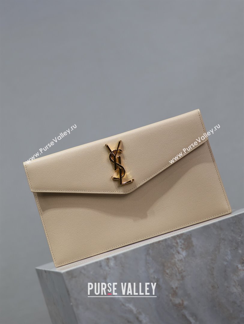 Saint Laurent Uptown Pouch in Grained Leather 565739 Beige 2024 (MHUI-24073003)