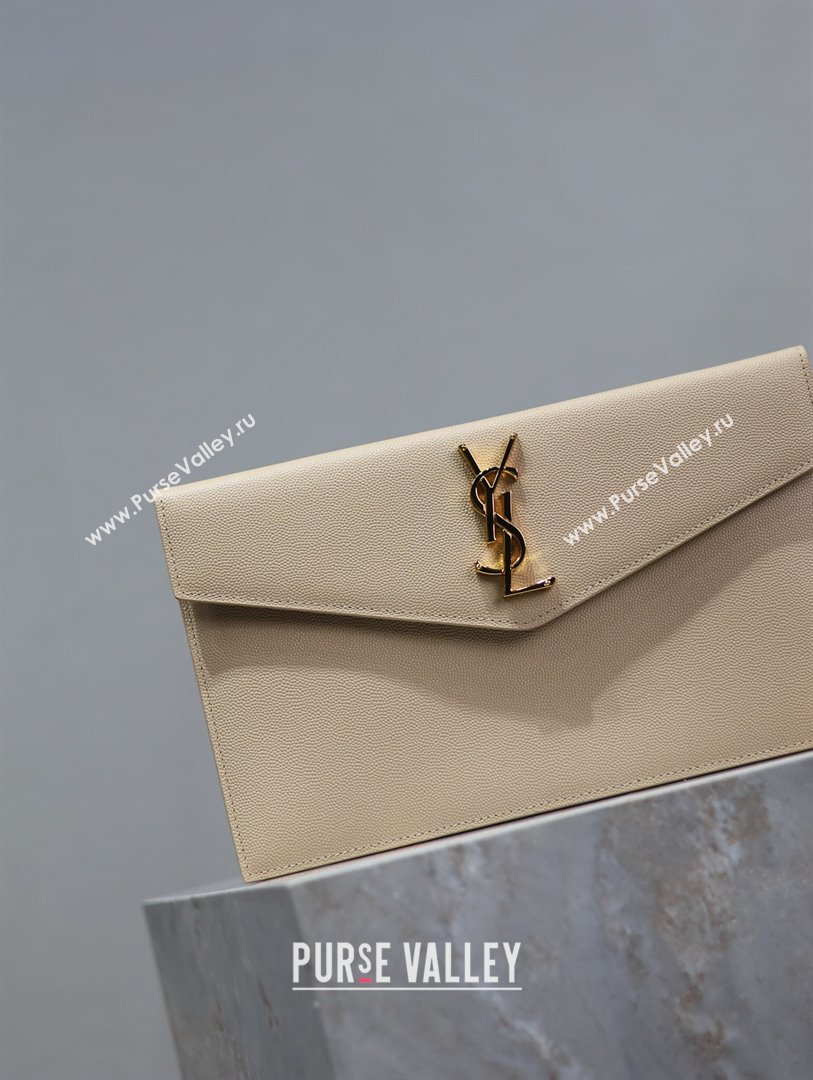 Saint Laurent Uptown Pouch in Grained Leather 565739 Beige 2024 (MHUI-24073003)