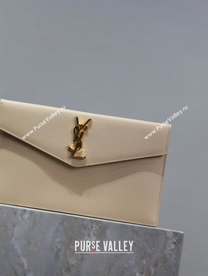 Saint Laurent Uptown Pouch in Grained Leather 565739 Beige 2024 (MHUI-24073003)